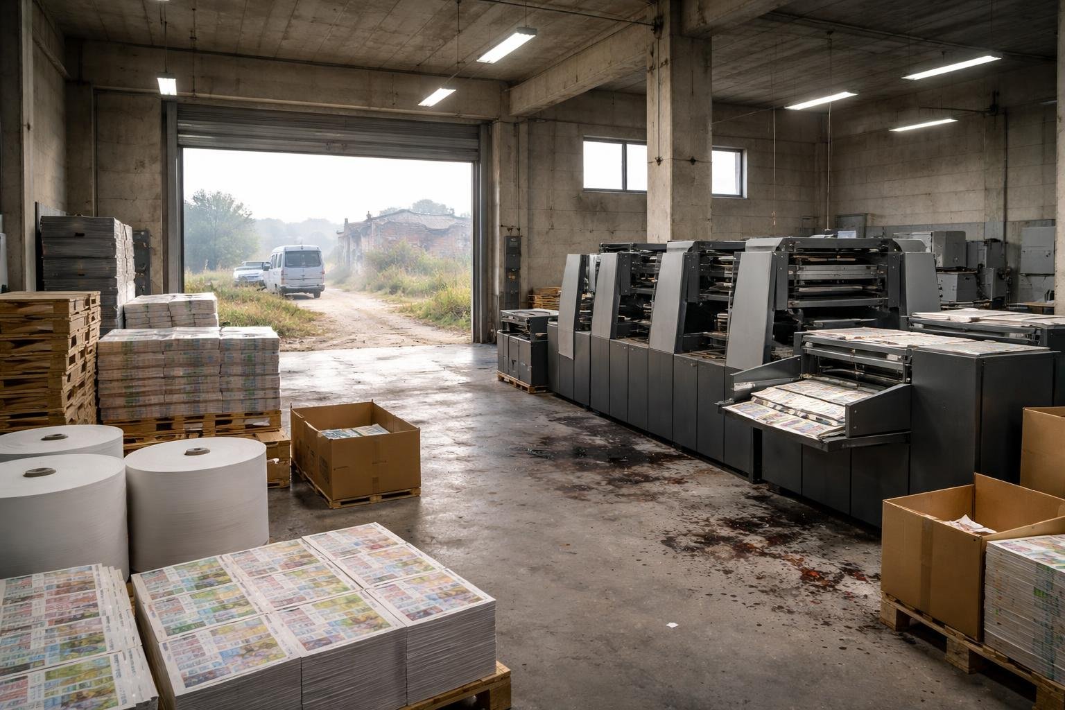 BURLA, JUDEȚUL SUCEAVA: DESCINDERE DE AMPLE LA O FABRICA DE BANI – 2 MILIOANE DE EURO FALȘI PRODUSE ÎNTR-O CLĂDIRE IZOLATĂ; CINE CONDUCE REȚEAUA?