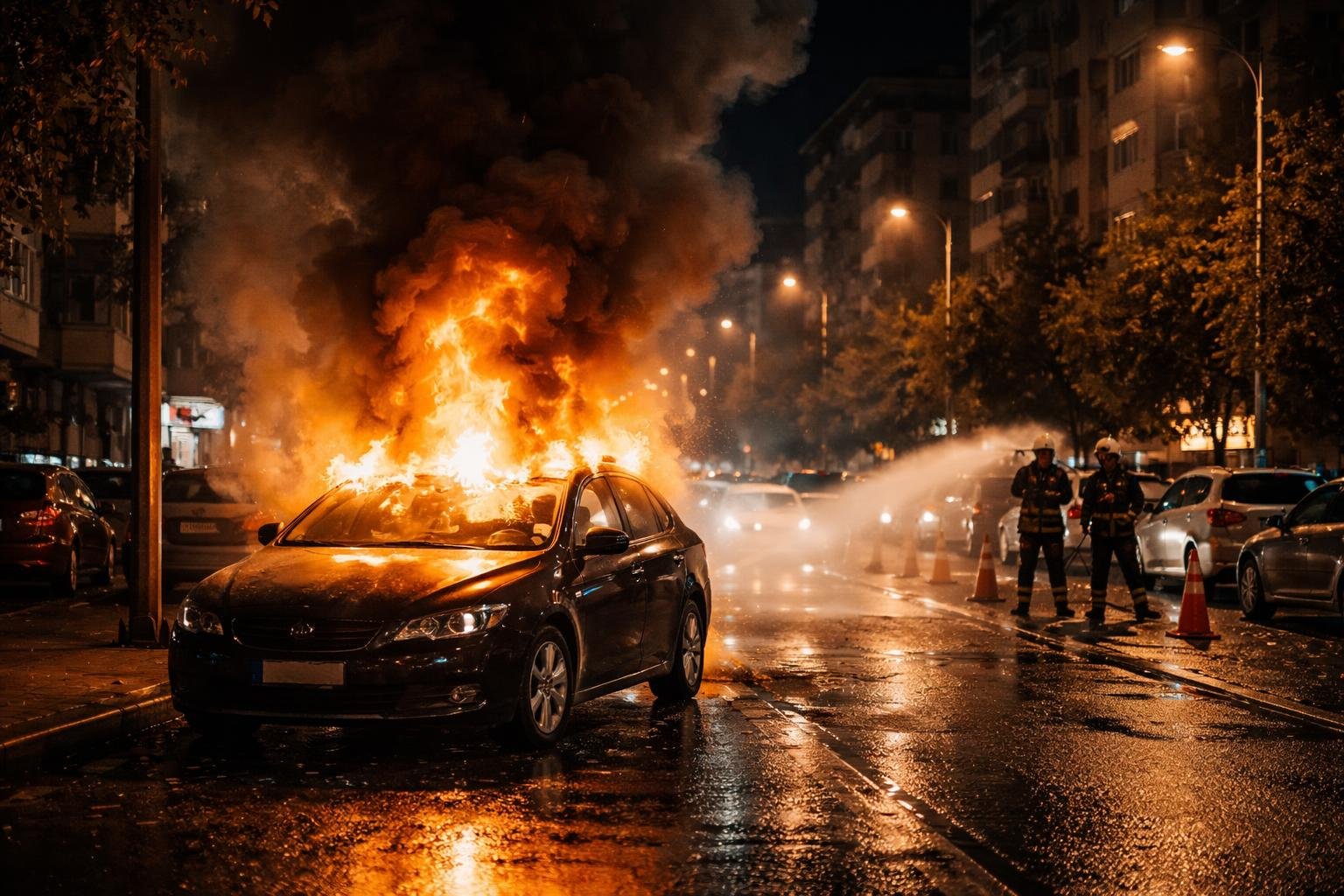 IASI: autospecială de poliție în flăcări pe Bucium – autoritățile cercetează cauza